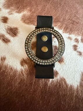 Rebel Design Crystal-Embellished Black Leather Snap Bracelet